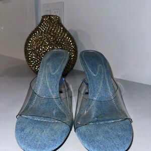 Zara Blue Denim and Clear Mules